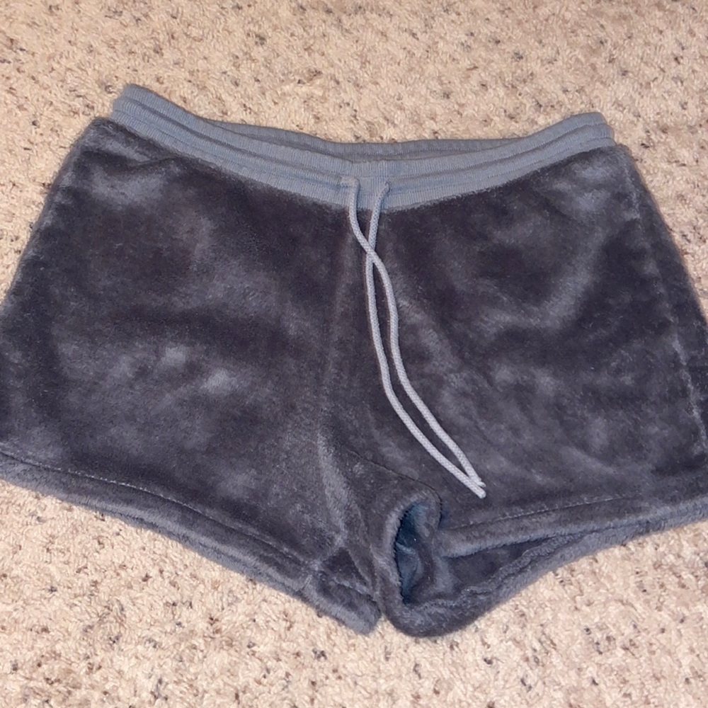 gray fuzzy shorts